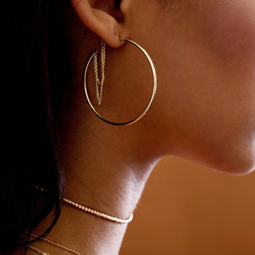 14K Yellow Gold Open Circle Chain Hoops